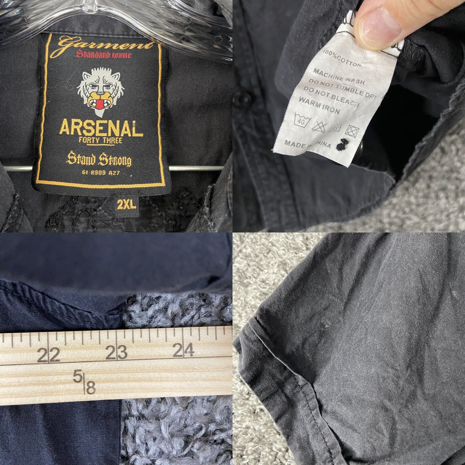 Vintage VINTAGE Garment Standard Issue Arsenal 43 Stand Strong Button-Up Shirt Men 2XL Black Short Sleeve Mens Size US XXL / EU 58 / 5 - 8 Thumbnail
