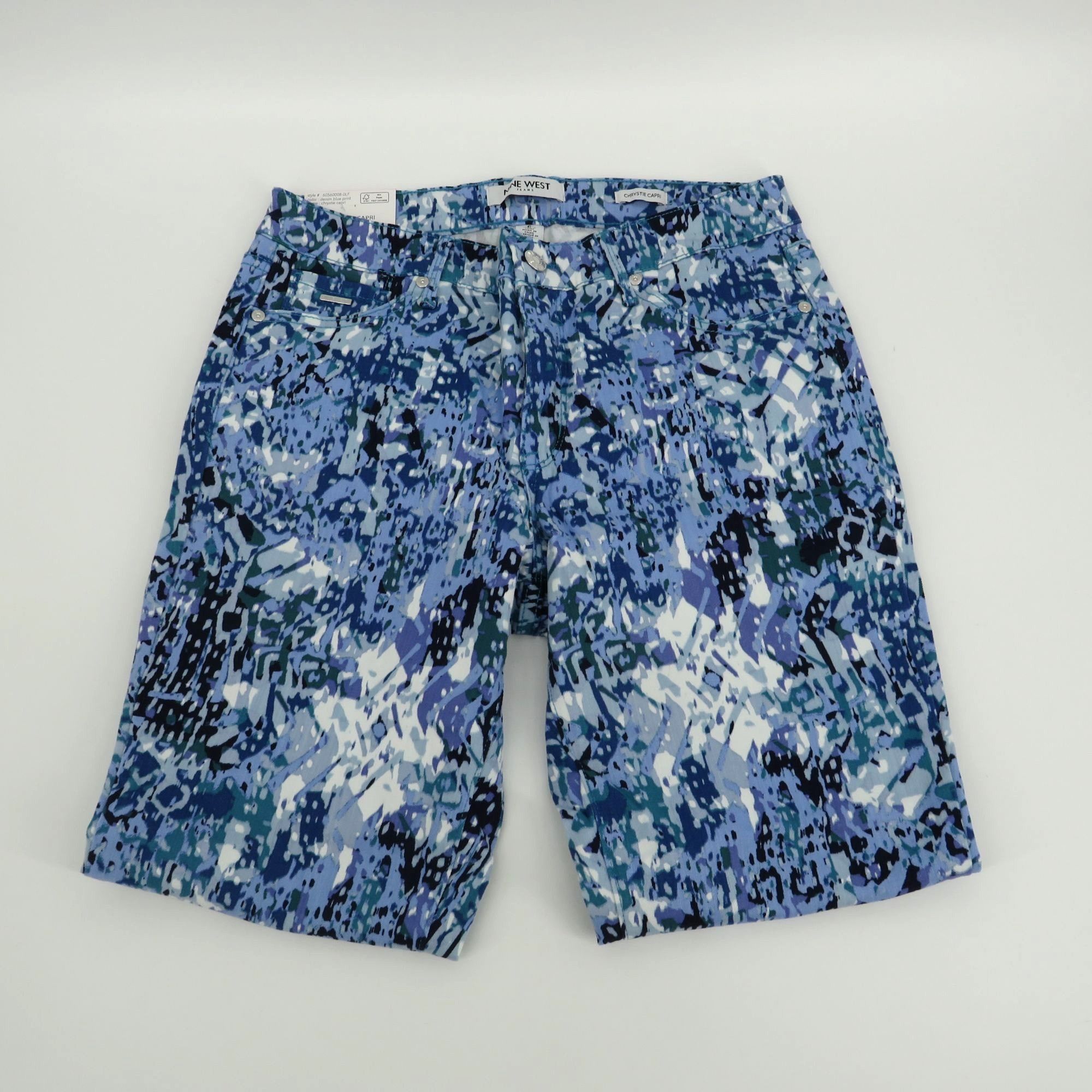 Nine West Nine West Chrystie Capri Pants Size 6 Relaxed Fit Blue Abstr Size 28" / US 6 / IT 42 - 6 Thumbnail