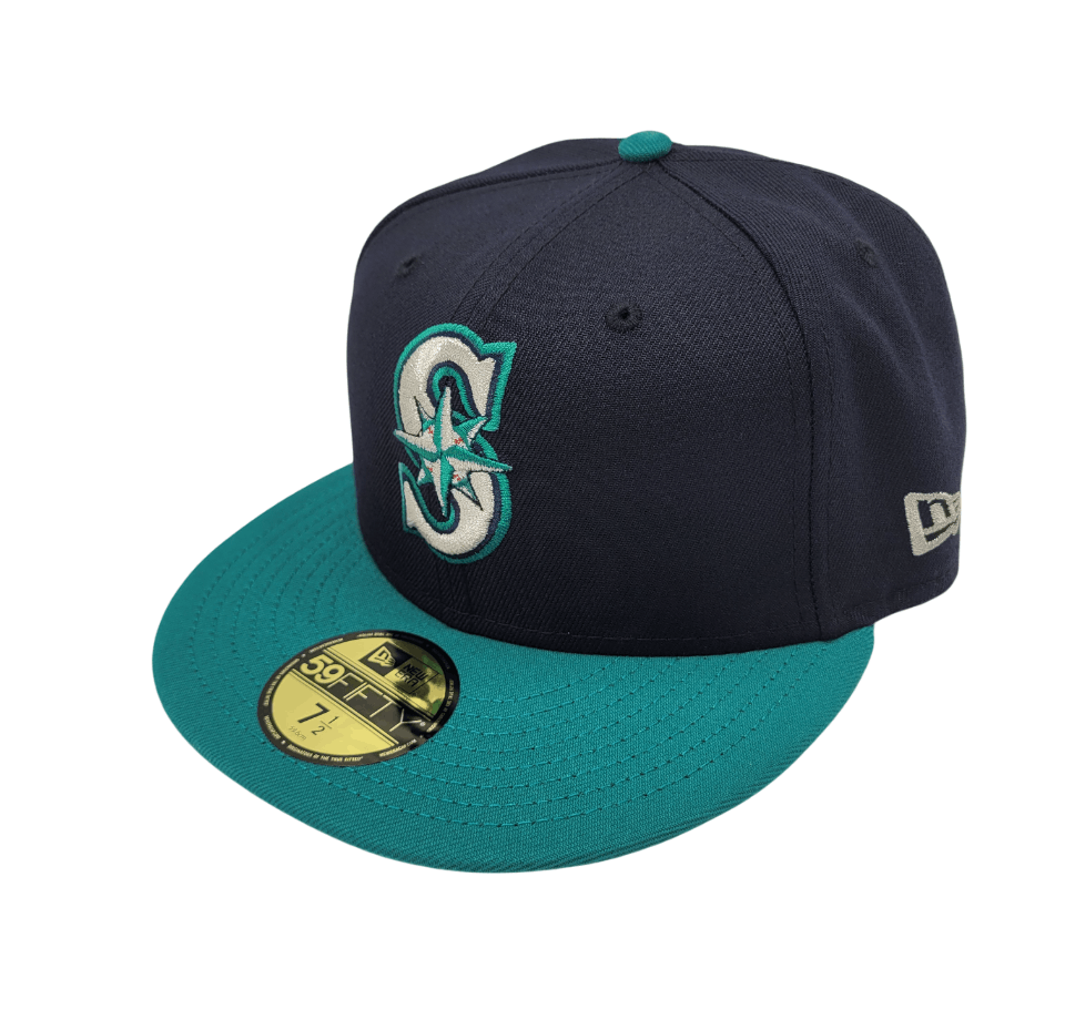 New Era MLB New Era Seattle Mariners 7 1/2 Navy Blue/Teal Fitted Cap Size ONE SIZE - 4 Thumbnail