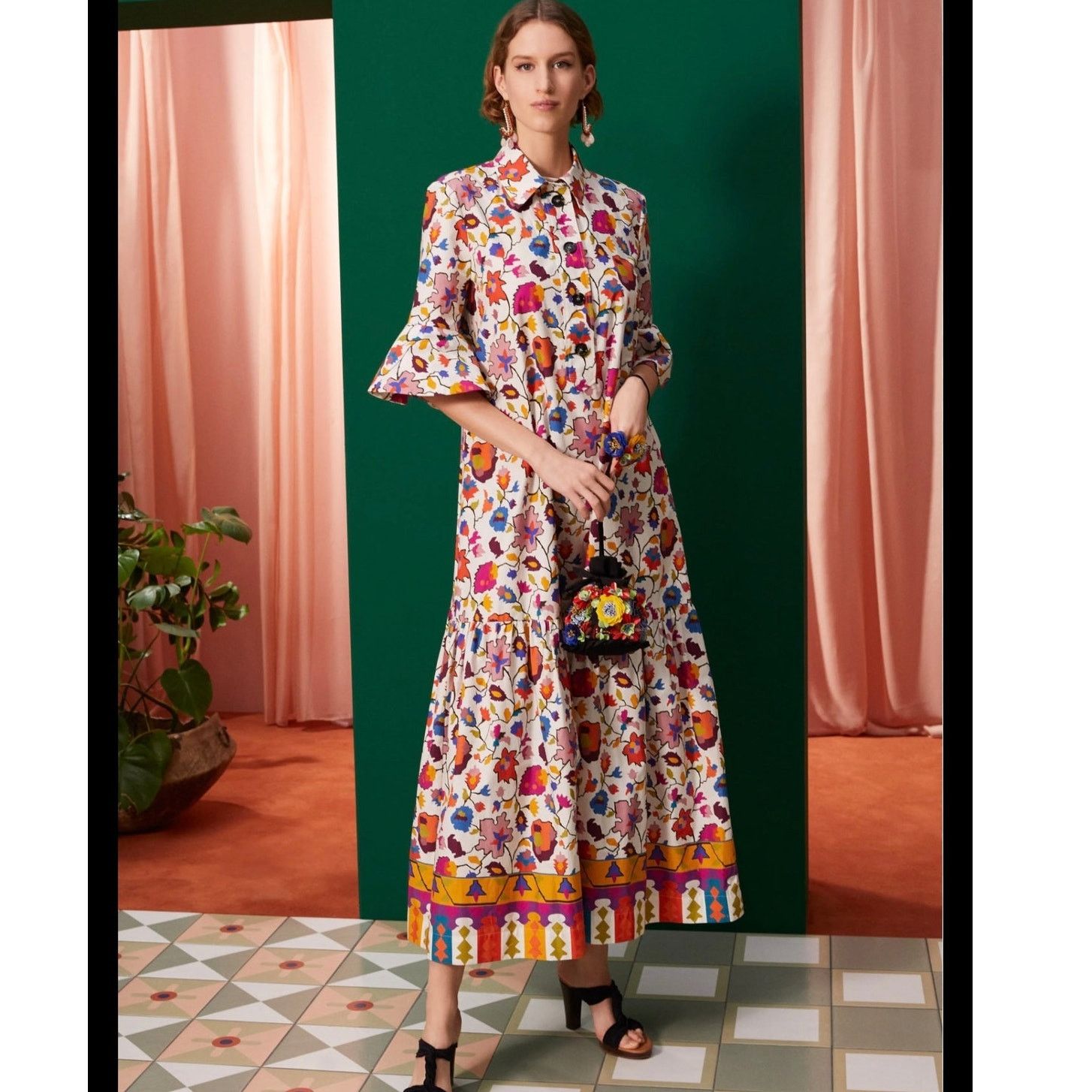 La DoubleJ LA DOUBLE J Artemis Flutter Sleeve Floral Printed Midi Dress Size M / US 6-8 / IT 42-44 - 1 Thumbnail