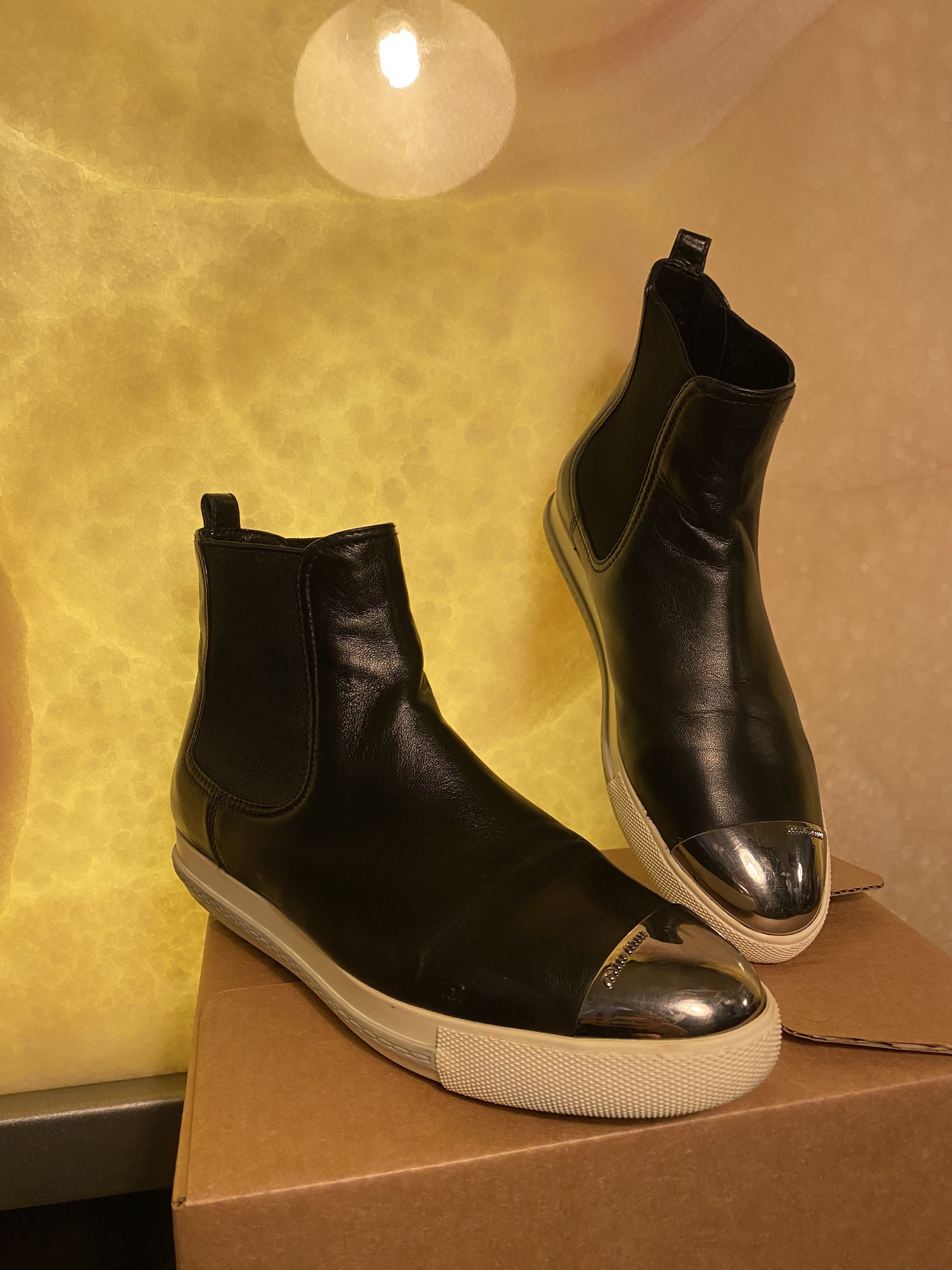 Miu Miu Miu Miu Black Patent Leather High Top Sneaker Silver Cap Toe Grailed