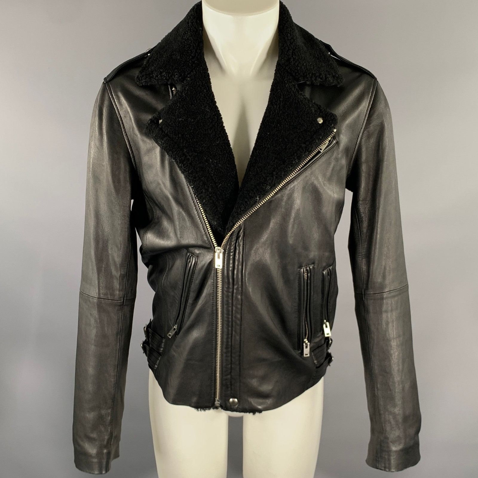 Iro IRO Size M Black Leather Shearing Lapel Motorcycle Jacket Size US M / EU 48-50 / 2 - 1 Thumbnail