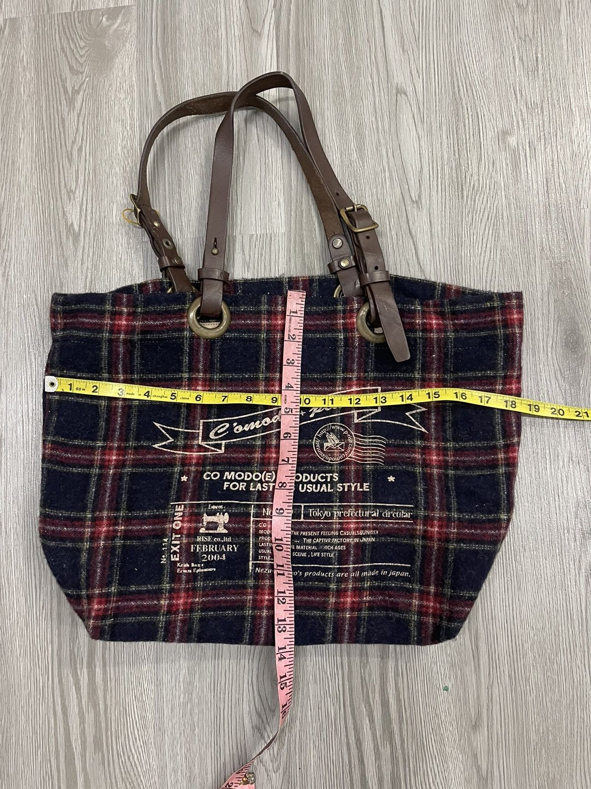 Japanese Brand × Vintage C’omodo +plus t japan wool plaid leather handle strap tote Size ONE SIZE - 17 Thumbnail