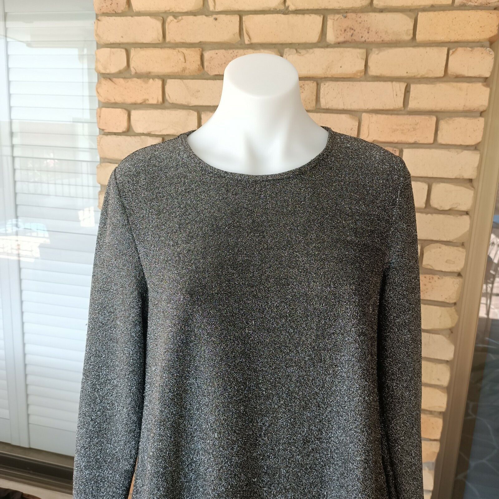 Designer Glamorous Dress Grey Silver Mini Fit & Flare Lurex Size M / US 6-8 / IT 42-44 - 3 Thumbnail