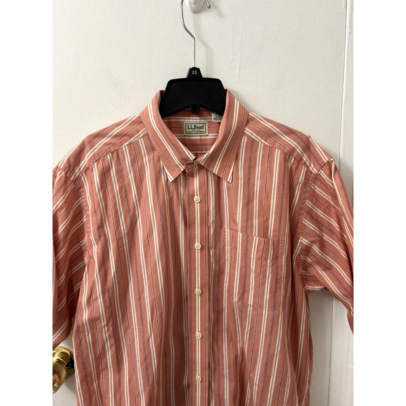 Vintage LL Bean Shirt Mens L Coral Striped Button-Down Short Sleeve Casual Beach City 90s Mens Size US L / EU 52-54 / 3 - 2 Thumbnail
