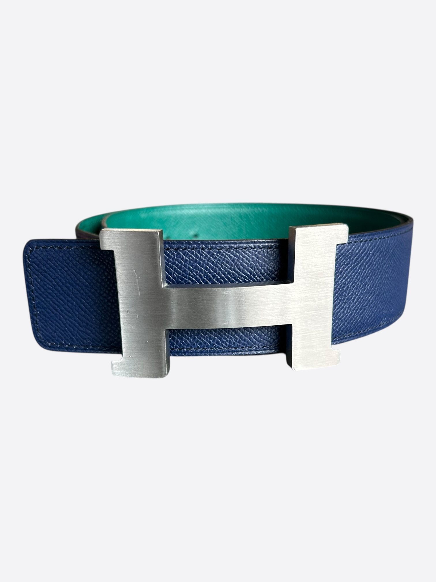 Hermes Hermes Blue & Turquoise Constance Palladium Reversible Belt Size 30 - 1 Thumbnail