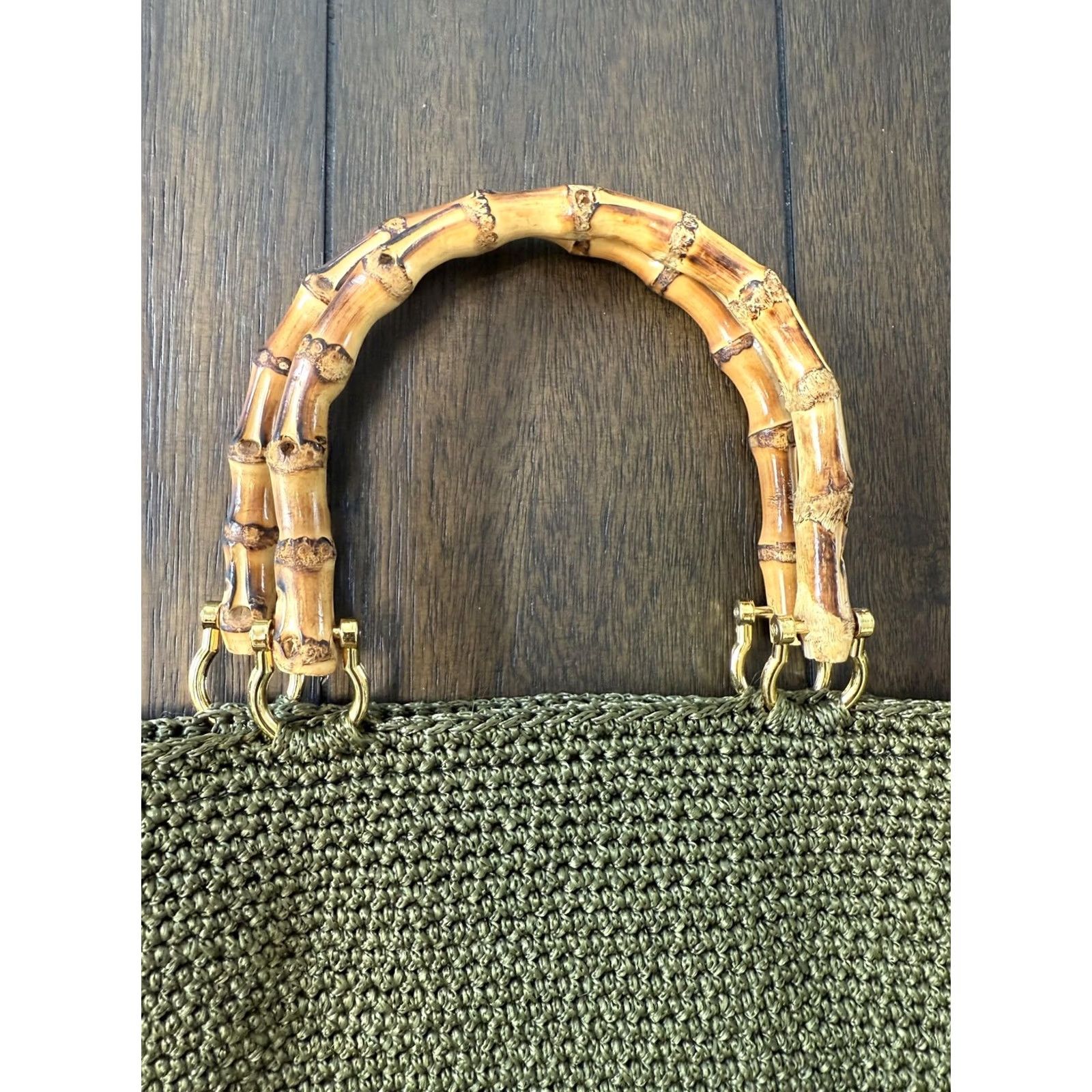 Vintage Woven Straw Handbag Womens Large Beige Bamboo Handle Purse Polka Dot Lined Summer Tote Bag Size ONE SIZE - 7 Thumbnail