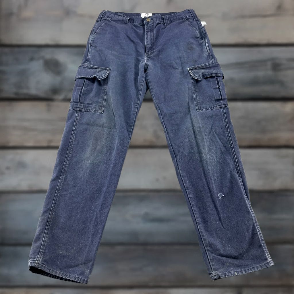 Vintage Tyndale Pants Mens 35x33 Blue Navy Cargo Workwear Flame Resistant USA Straight Leg 90s Size US 35 - 1 Thumbnail