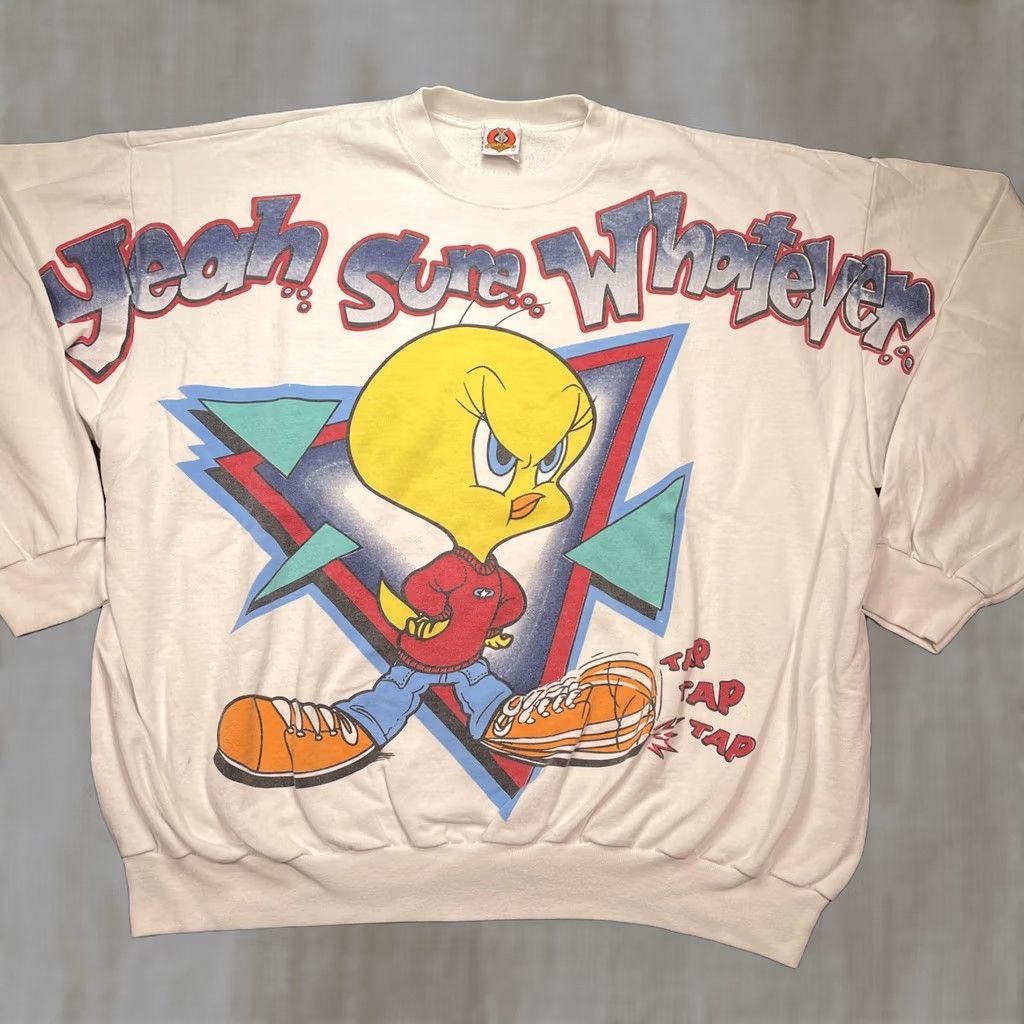 Vintage Vintage Looney Tunes Sweatshirt Mens 2XL White Tweety Yeah Sure Whatever 90s Size US XXL / EU 58 / 5 - 1 Thumbnail