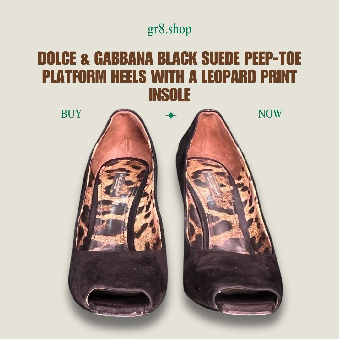 Dolce & Gabbana Dolce & Gabbana Black Suede Peep-Toe Platform Heels With Leo Size US 7 / IT 37 - 1 Thumbnail