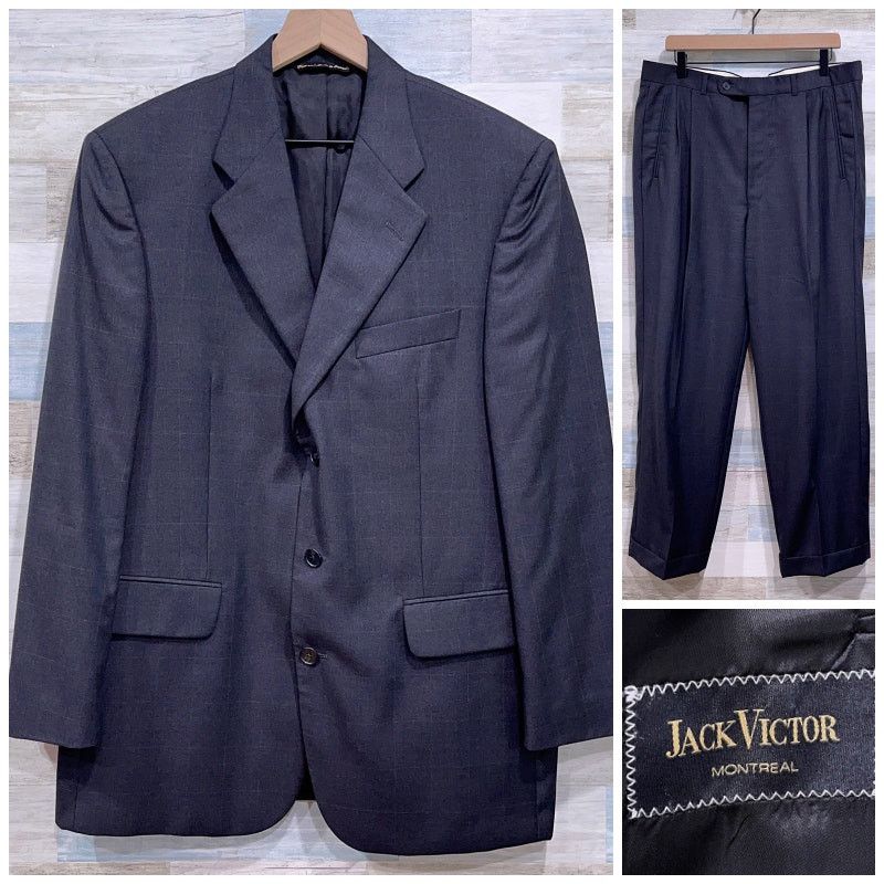 Jack Victor Jack Victor Wool Windowpane Suit Charcoal Gray Men 42R 36x29 Size 42R - 1 Thumbnail
