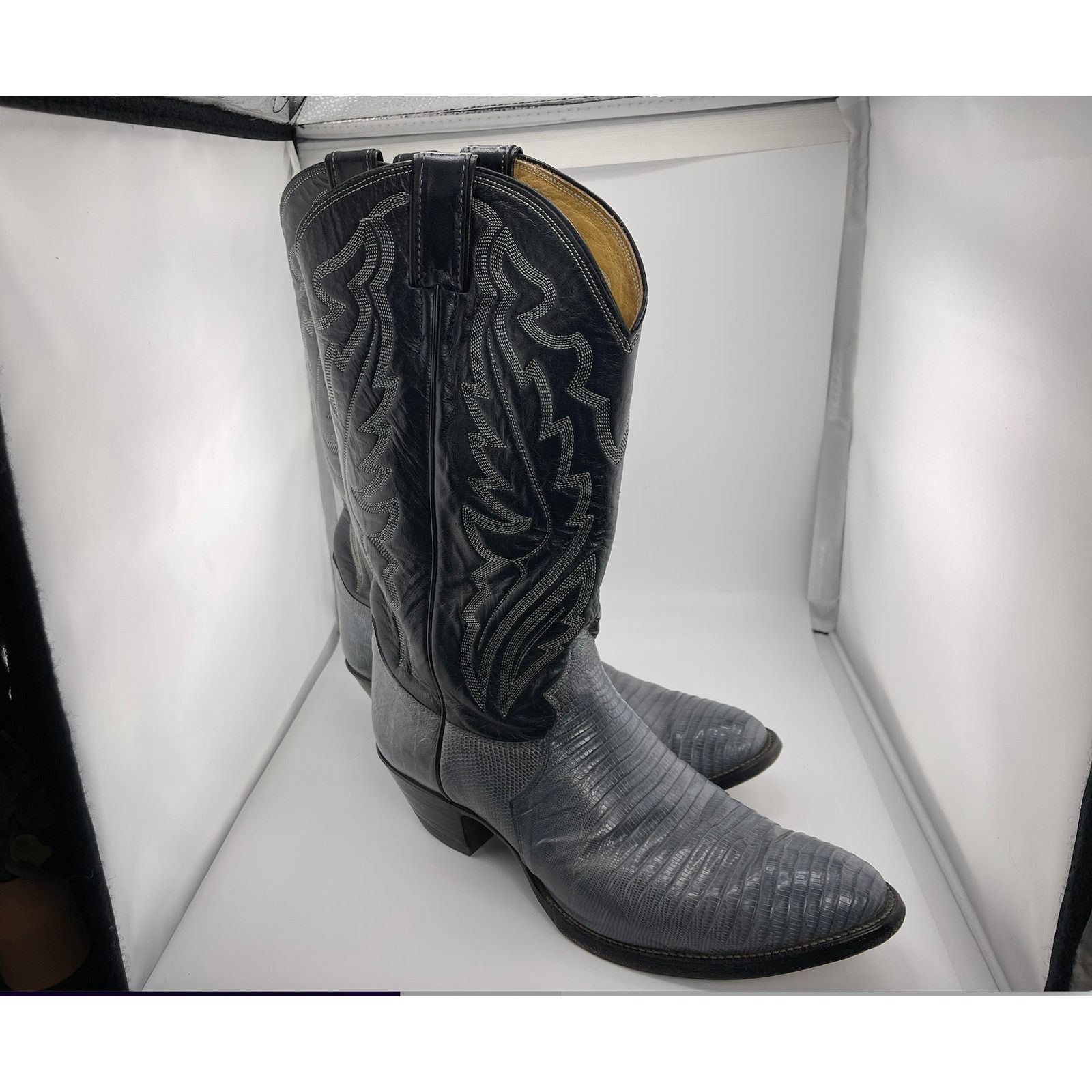 RARE Vintage Tecovas Justin Cowboy Boots Gray‎ Lizard Skin Grey 9D Style S 8357 Justin RARE Vintage Tecovas Justin Cowboy Boots Gray Lizard  main image 2