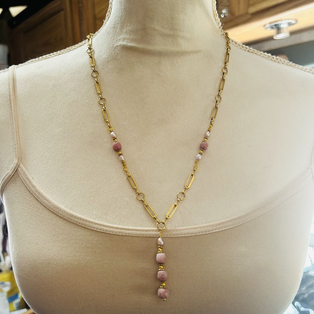 Handmade Handcrafted faceted square cut rhodonite necklace Size ONE SIZE - 2 Thumbnail