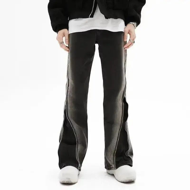 Japanese Brand Split Zipper Baggy Flare Men Jeans Size US 32 / EU 48 - 4 Thumbnail