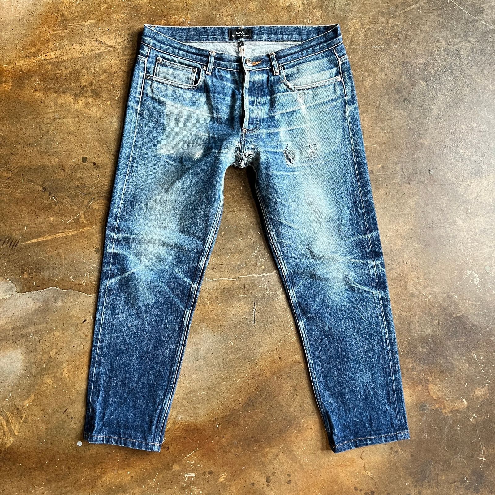 A.P.C. Butler Selvedge Denim Jeans Fades Repairs CROPPED 32