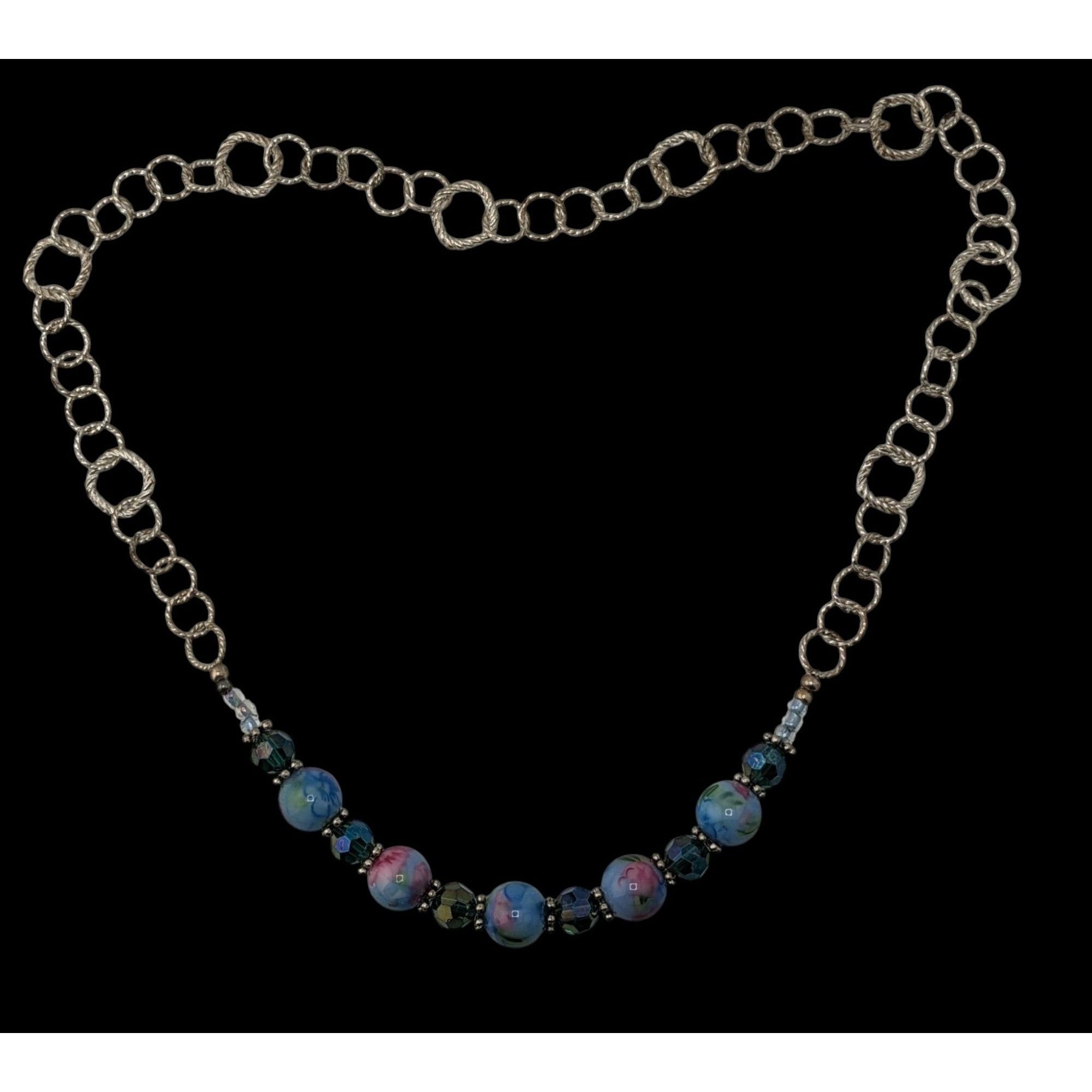 Other Handmade Cottagecore Blue & Pink Floral Glass Beaded Neckla Size ONE SIZE - 3 Thumbnail