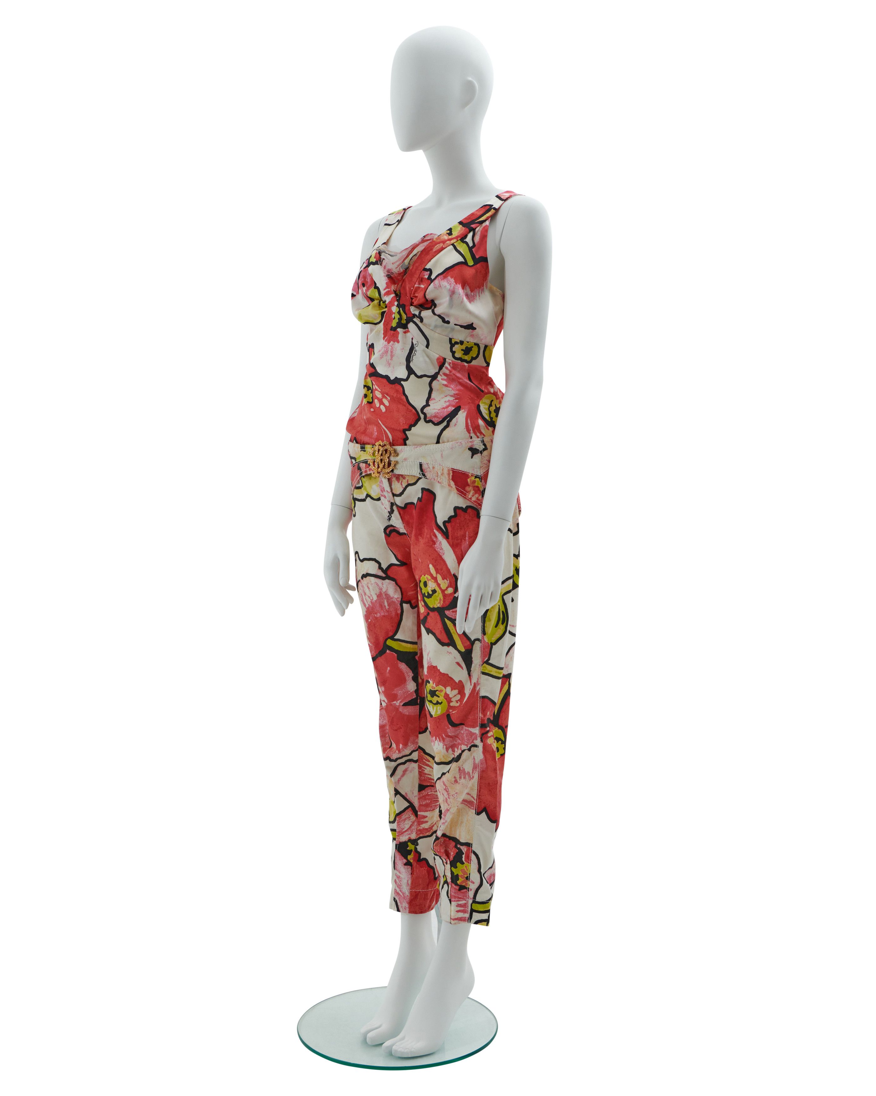 Roberto Cavalli S/S 2005 Red floral print top and pants set Size S / US 4 / IT 40 - 2 Thumbnail