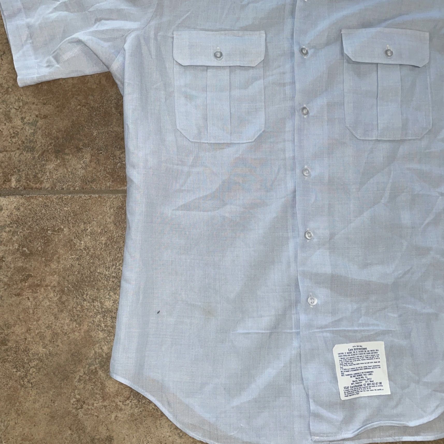 Vintage VTG Citadel Military Style Button-Down Shirt Polyester Wool Blend Mens Size 17 Blue Short Sleeve Button-Up Shirt Mens 17 Military VTG Citadel Size US XL / EU 56 / 4 - 3 Thumbnail