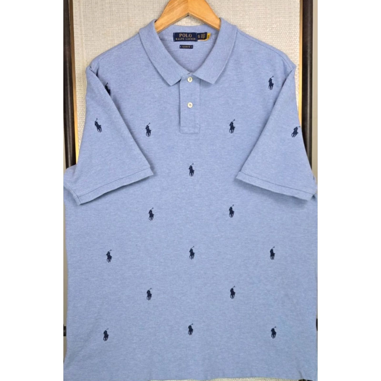 Polo Ralph Lauren Polo Ralph Lauren Mens Cotton All Over Pony Print Sport Shirt Blue Size US XXL / EU 58 / 5 - 2 Thumbnail