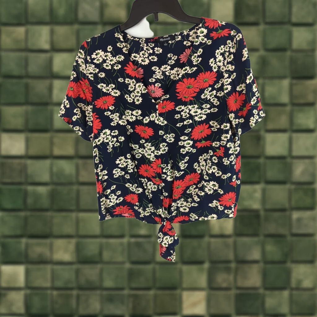 Madewell Madewell Women Tie-Front Top Shirt Size S Blue Hillside Daisies Short Sleeve Feminine Casual Size S / US 4 / IT 40 - 1 Thumbnail