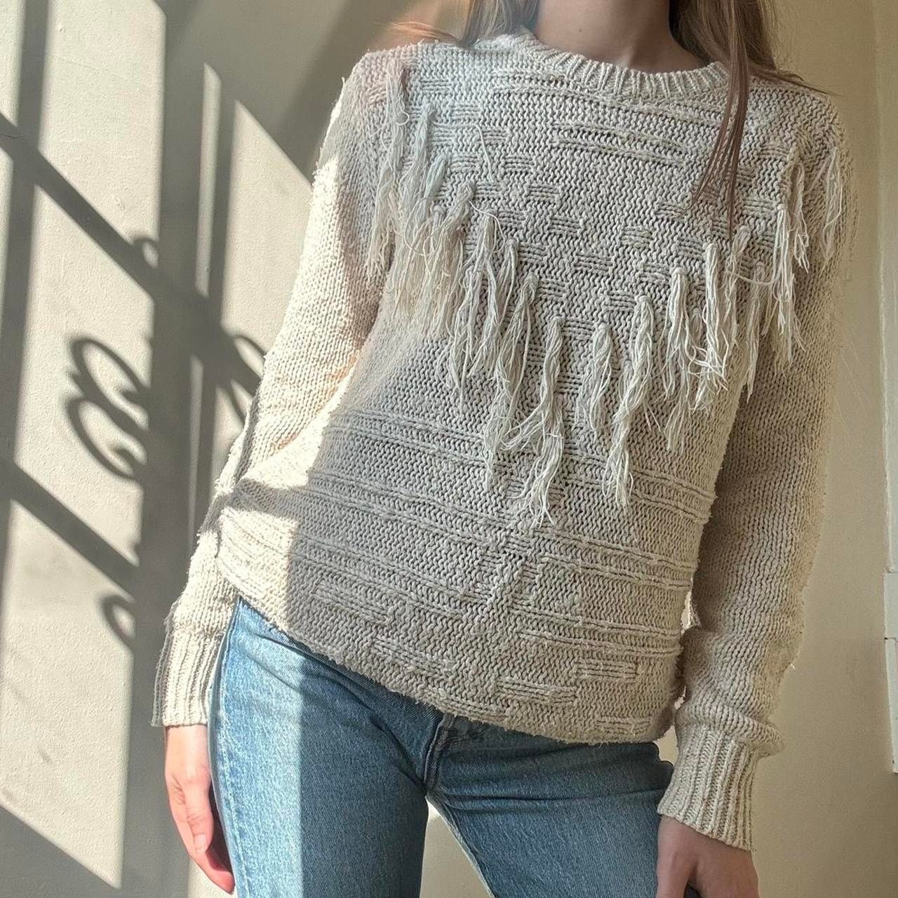 Urban Outfitters Staring at Stars Urban Outfitters Cream Fringe Sweater XS Size XS / US 0-2 / IT 36-38 - 1 Thumbnail