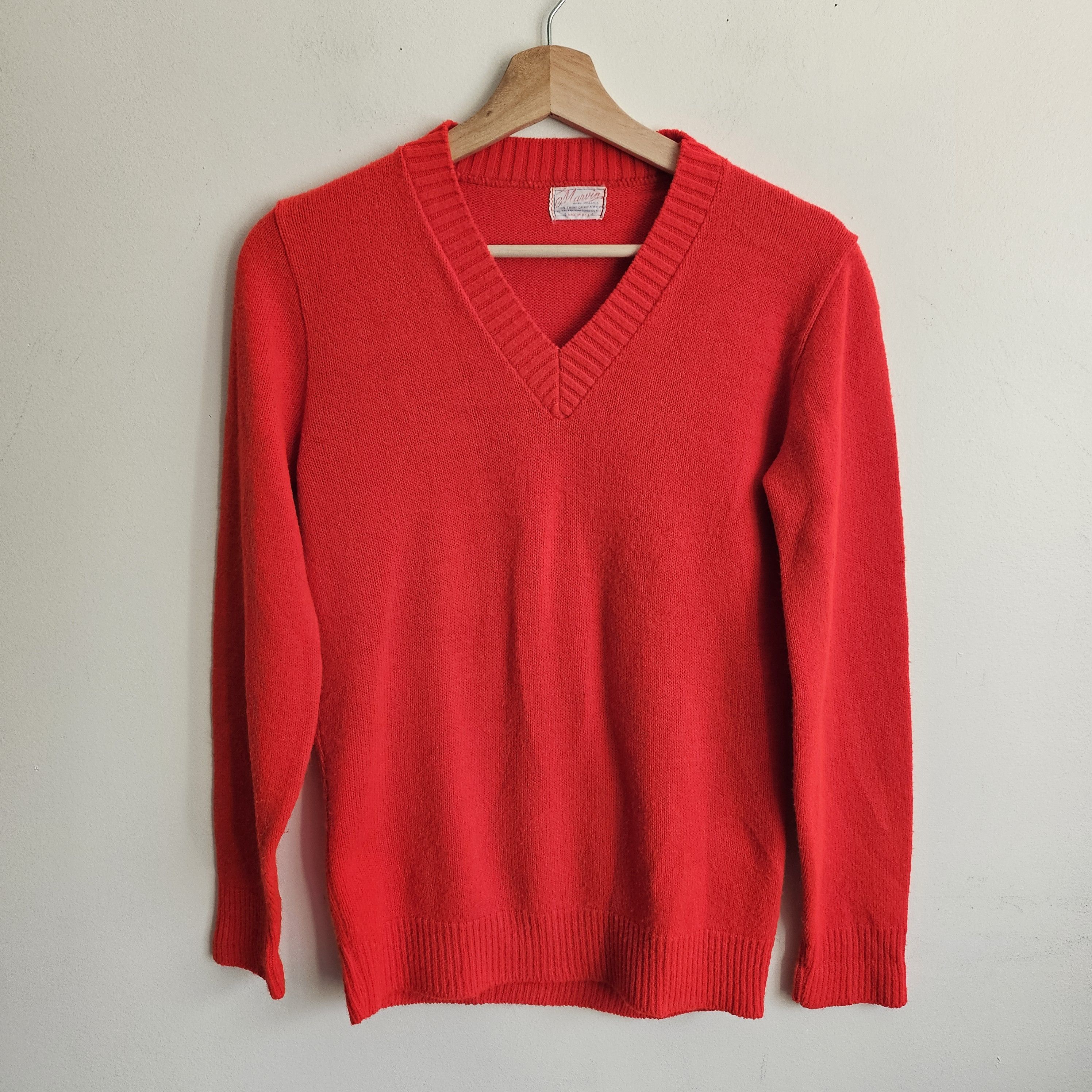Vintage Vintage 70s Marvin Red V-Neck Sweater Acrylic Made In USA Size US S / EU 44-46 / 1 - 2 Thumbnail
