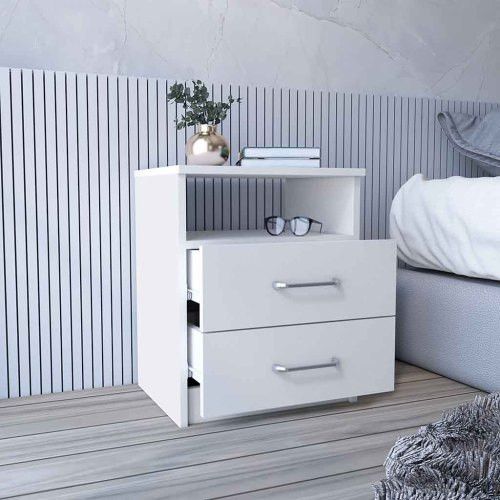 Designer × Homemade Nightstand Olienza, Two Drawers, One Shelf, White Finish Size US L / EU 52-54 / 3 - 6 Thumbnail