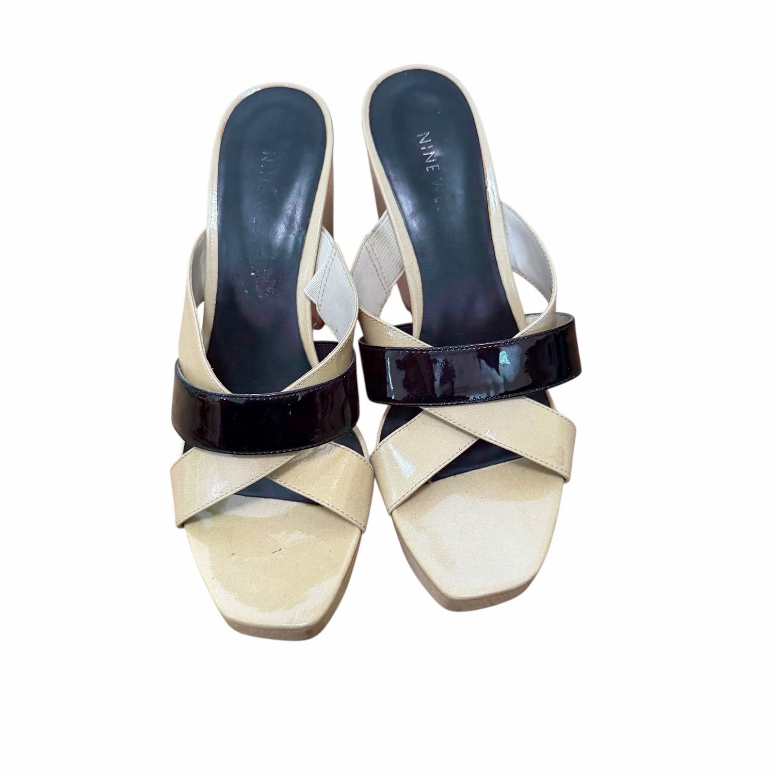 Nine West Nine West Black Cream Leather Slip On Wood Heels Sz 6.5 Size US 6.5 / IT 36.5 - 2 Thumbnail