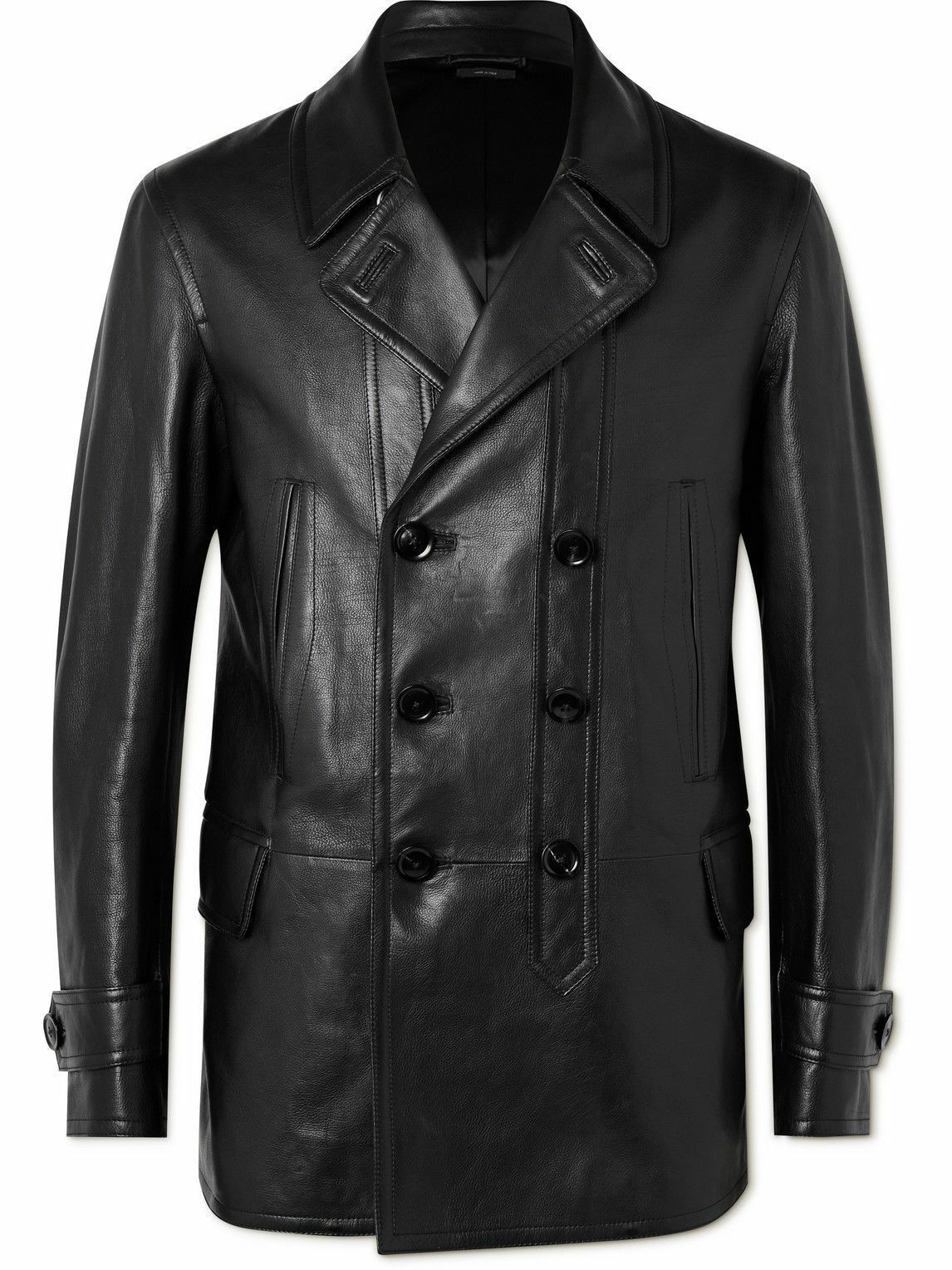 Tom Ford o1w1db10425 TFL675 Leather Peacoat in Black Size US L / EU 52-54 / 3 - 1 Thumbnail