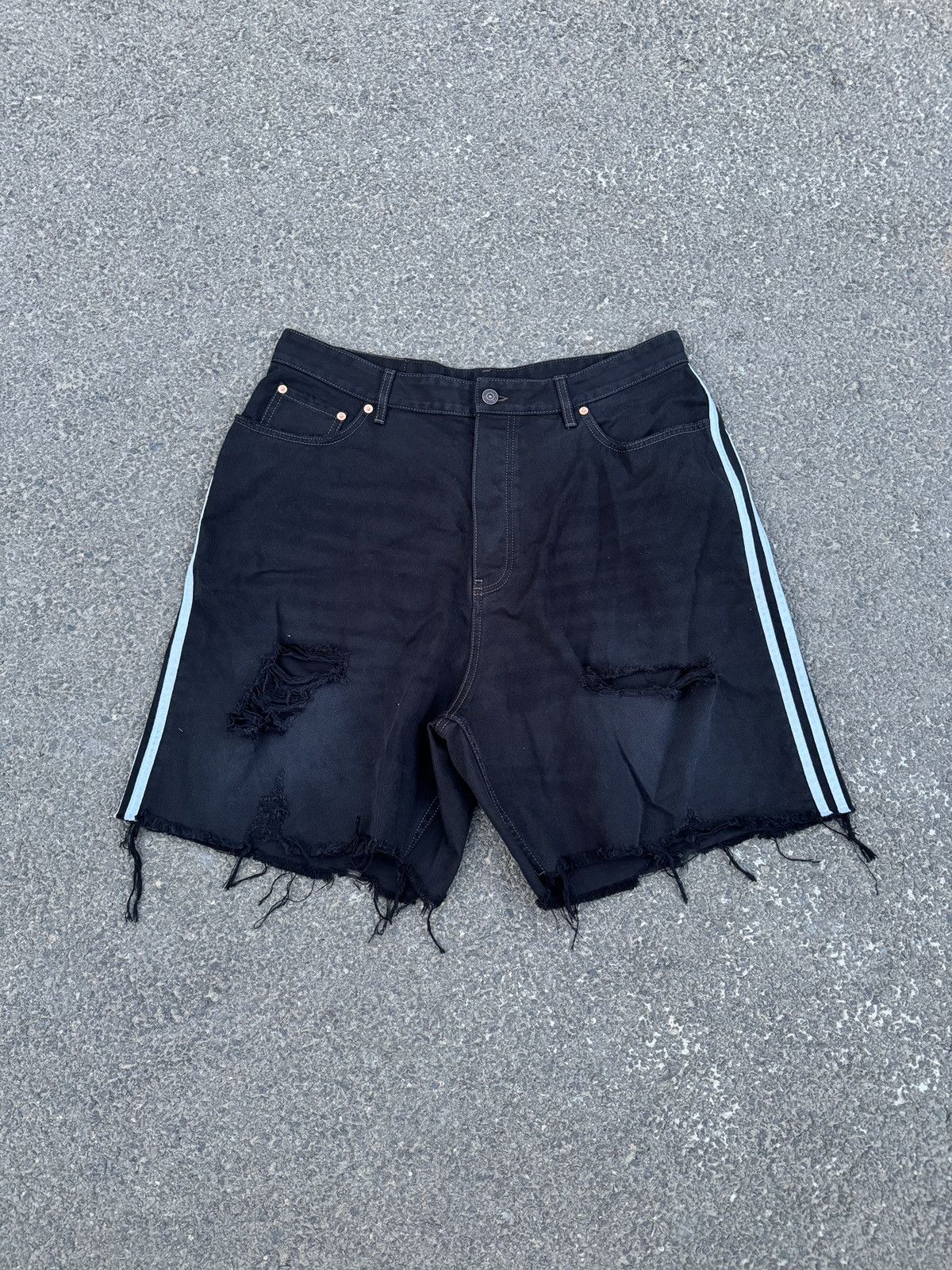 image of Balenciaga Adidas Destroyed Denim Shorts Sz. L in Black, Men's (Size 34)