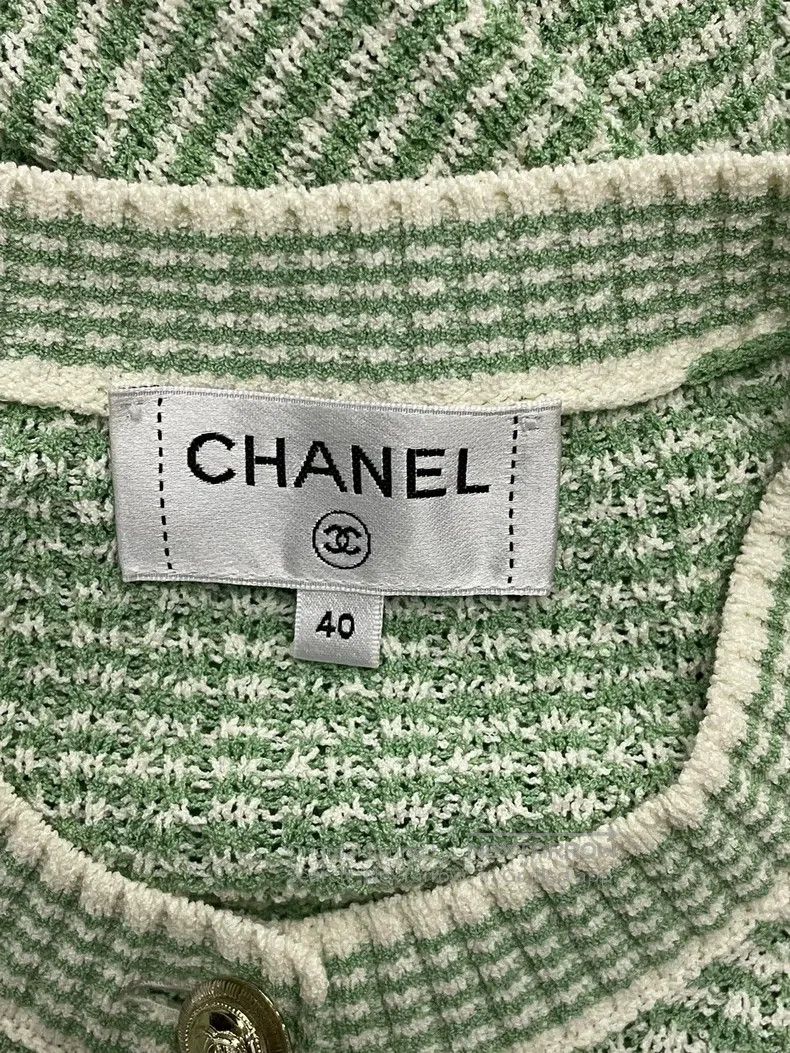 Chanel Chanel Cow green and white striped long knitted cardigan c Size S / US 4 / IT 40 - 4 Thumbnail
