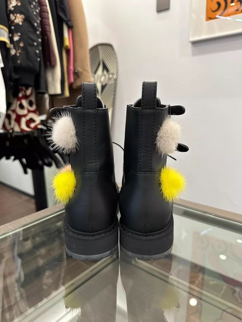 Fendi Fendi Colorful Fur Pom Pom Black Booties Size US 7.5 / EU 40-41 - 4 Thumbnail