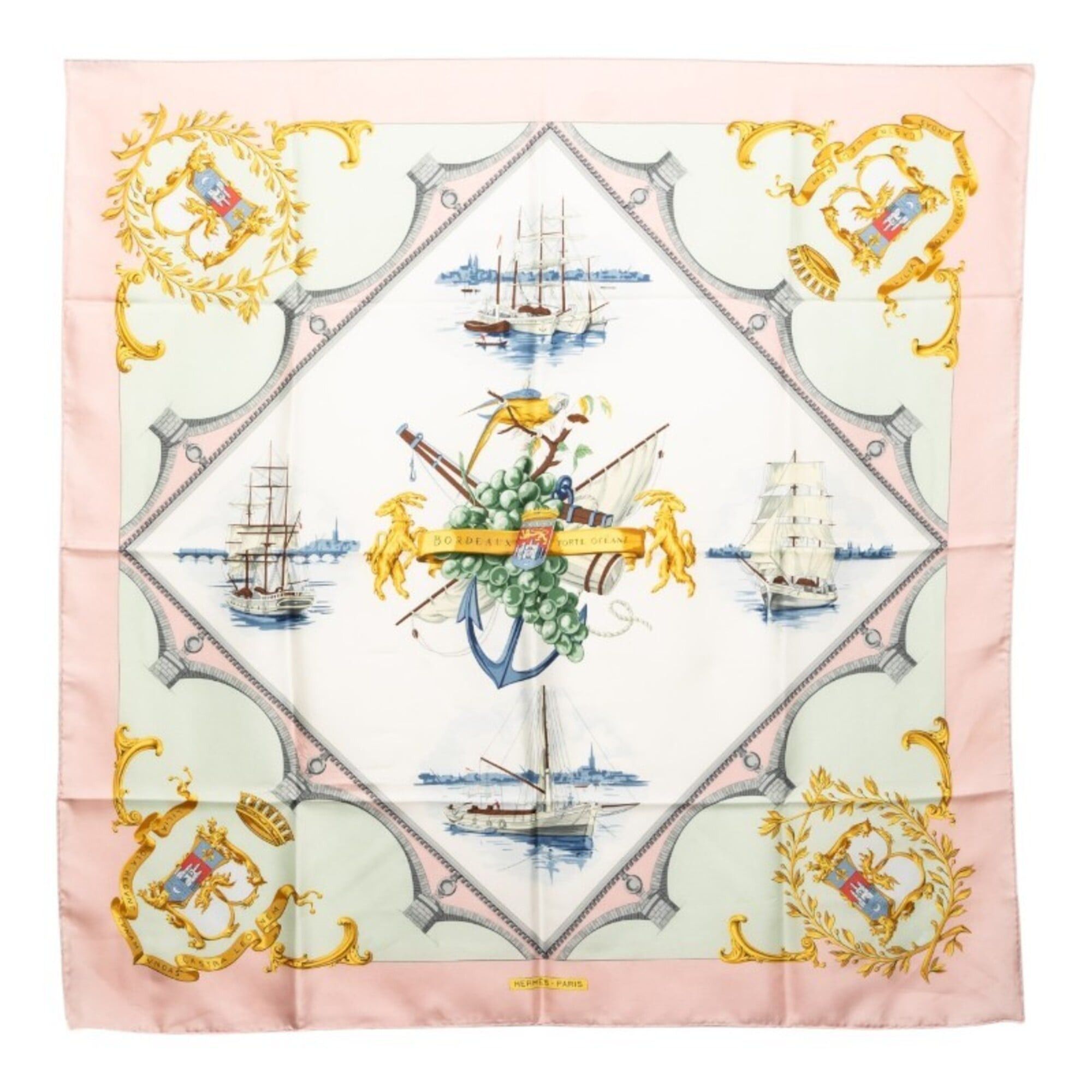 Hermes Hermes Carre 90 Bordeaux Porte Oceane (City Entrance) Scarf/Muffler, Pink Multicolor Silk, Women's HERMES Size ONE SIZE - 1 Thumbnail