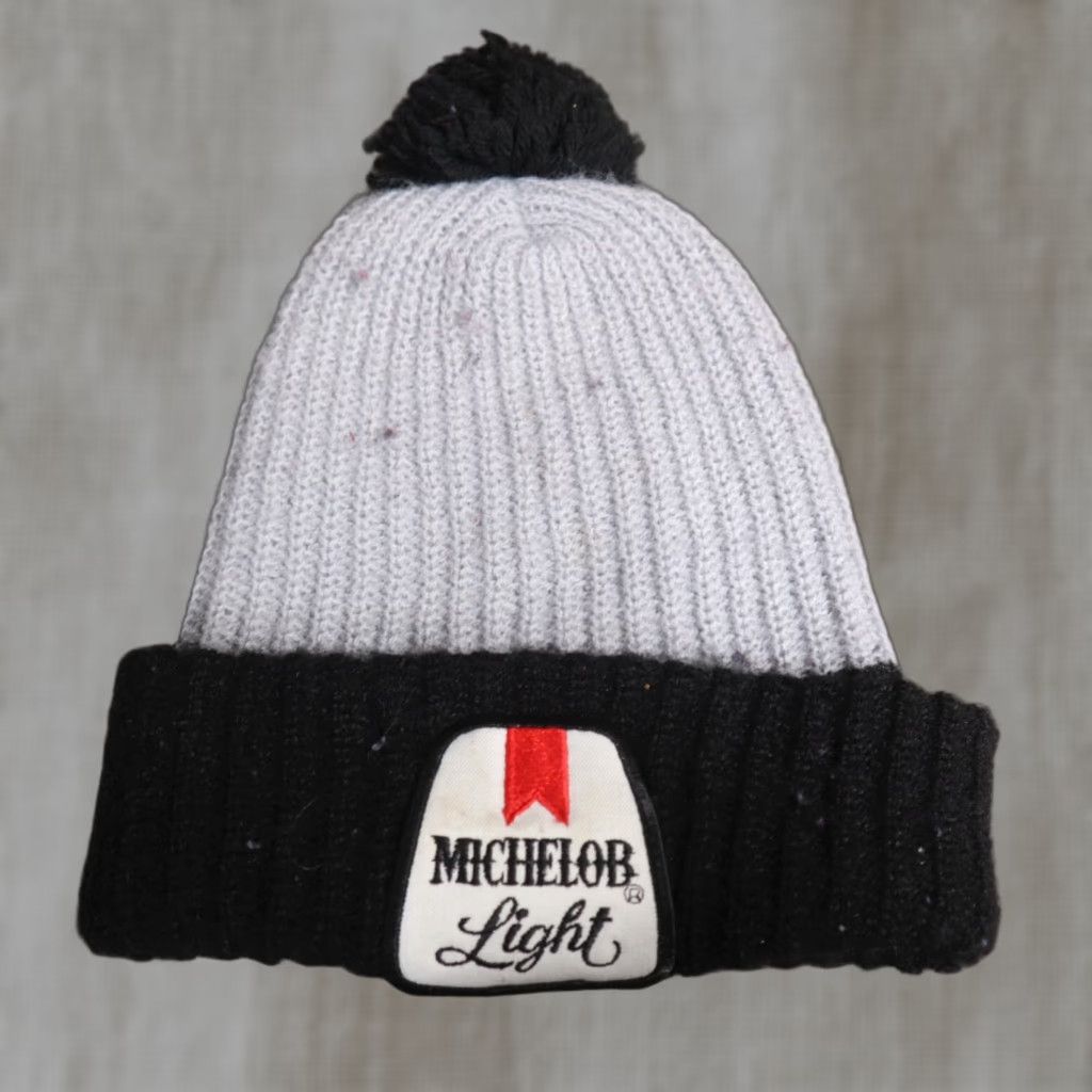 Vintage VINTAGE Michelob Light Beanie Adults One Size Black Gray Beer Fuzzy Puff Ball Pom Size ONE SIZE - 1 Thumbnail