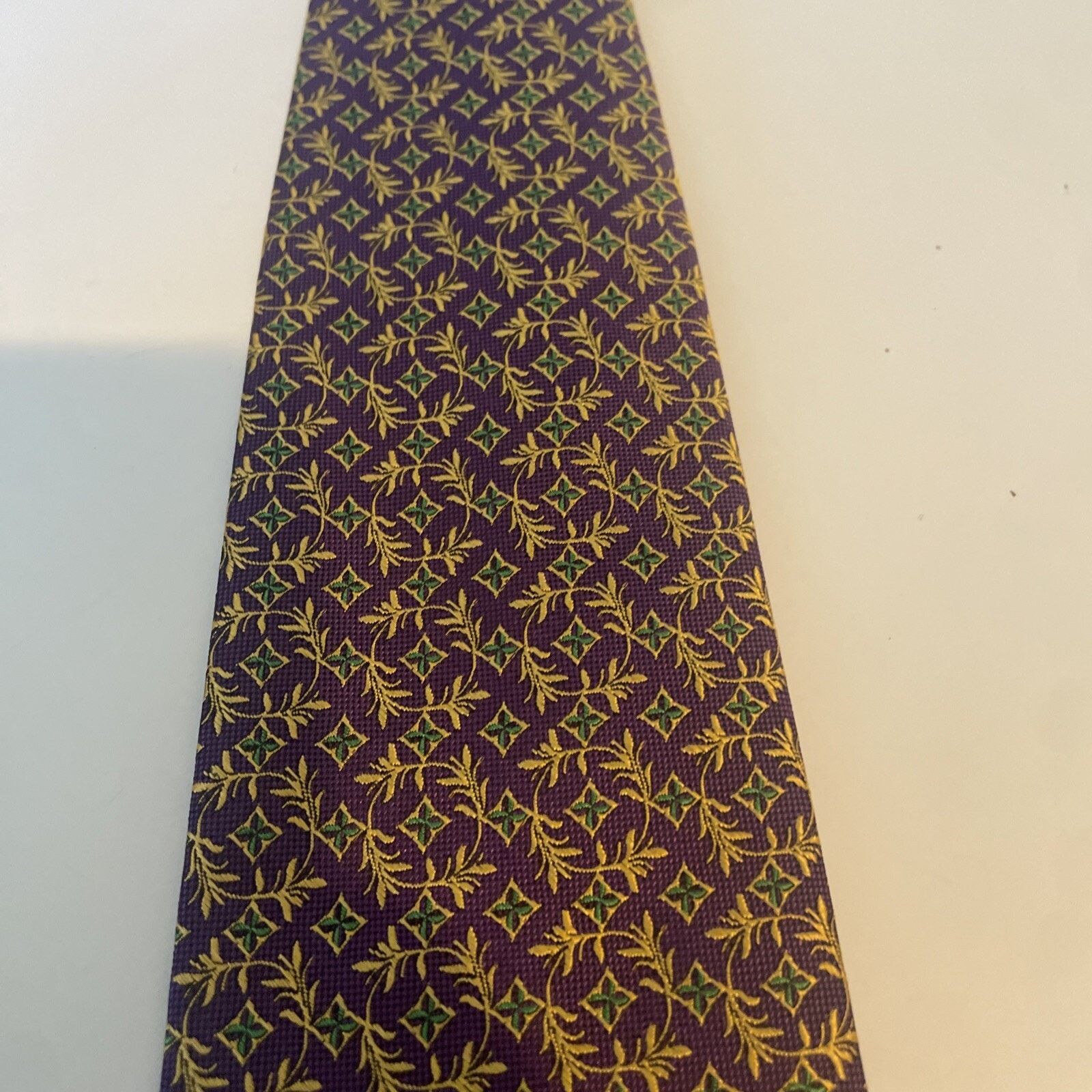Hickey Freeman HICKEY FREEMAN Men's 100% Silk Tie Purple Green Gold Floral Size ONE SIZE - 10 Thumbnail