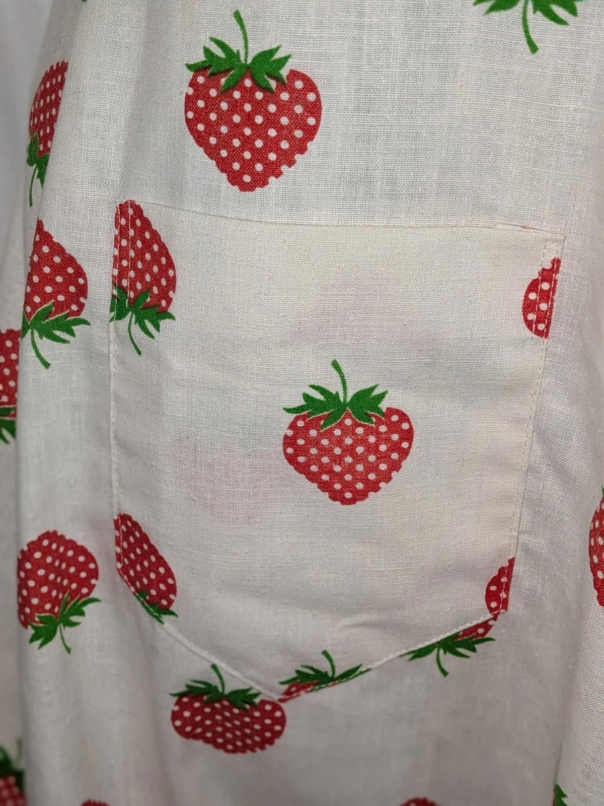 Handmade VTG 60s Pinup Handmade Strawberry Print Linen Apron Dress S Size S / US 4 / IT 40 - 2 Thumbnail
