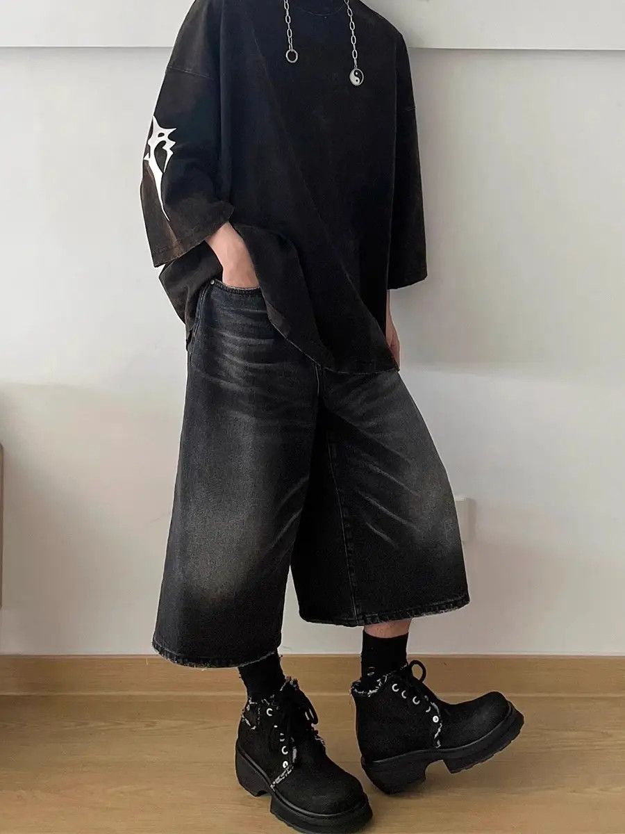 Japanese Brand × Jean Retro loose straight leg wide leg denim shorts Size US 32 / EU 48 - 2 Thumbnail