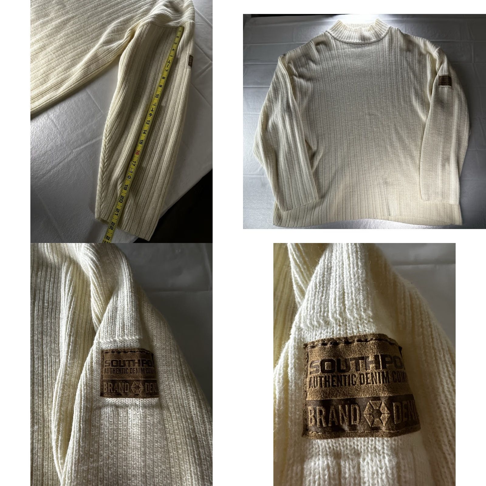 Southpole VTG South Pole Mens XL Sweater Ribbed Mock Neck Knit Cream Ivory Logo Vintage Pullover Winter Fall Clothing Size US XL / EU 56 / 4 - 8 Thumbnail