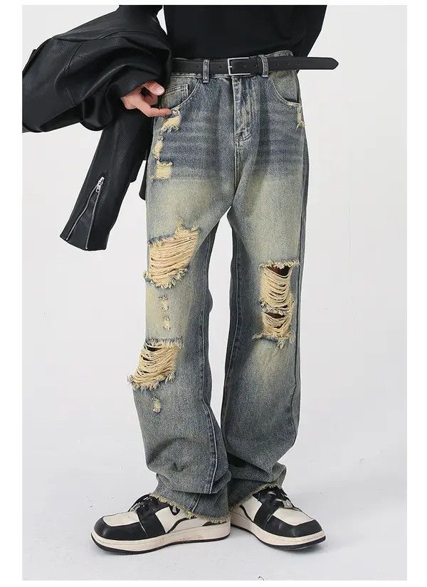 Japanese Brand Vintage distressed washed loose straight-leg ripped jeans Size US 32 / EU 48 - 1 Thumbnail