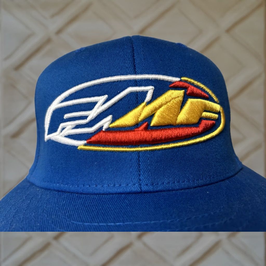 Vintage VINTAGE FMF Origins Fitted Flex Fit Hat S/M Blue Mens Snapback Motocross Dirt Biking Size ONE SIZE - 1 Thumbnail