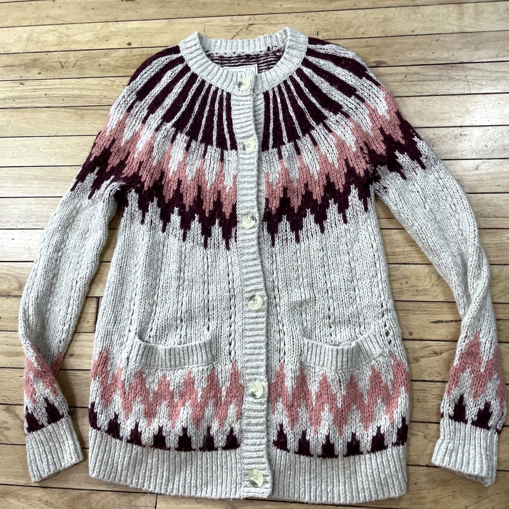 Abercrombie & Fitch Abercrombie & Fitch Wool Cardigan Sweater Women S Beige Pink Nordic Y2K Knit S Size S / US 4 / IT 40 - 3 Thumbnail
