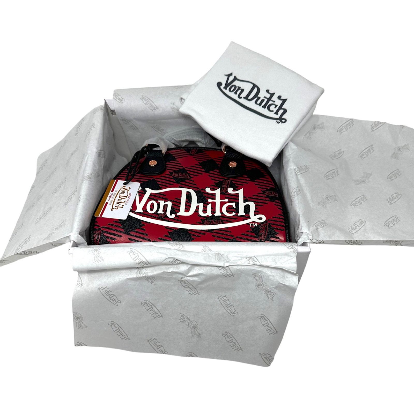Von Dutch Red & Black Plaid Small Bowling Crossbody Hand Bag