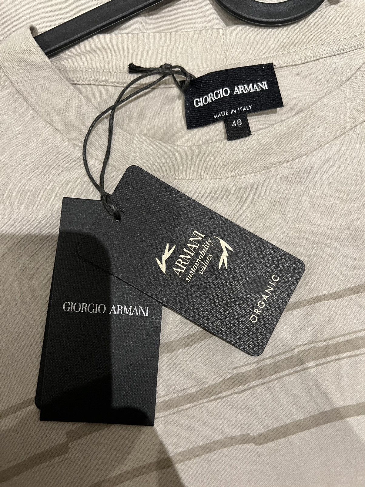 Giorgio Armani GIORGIO ARMANI Cursive brand-print cotton T-shirt 48 beige Size US XXL / EU 58 / 5 - 10 Thumbnail