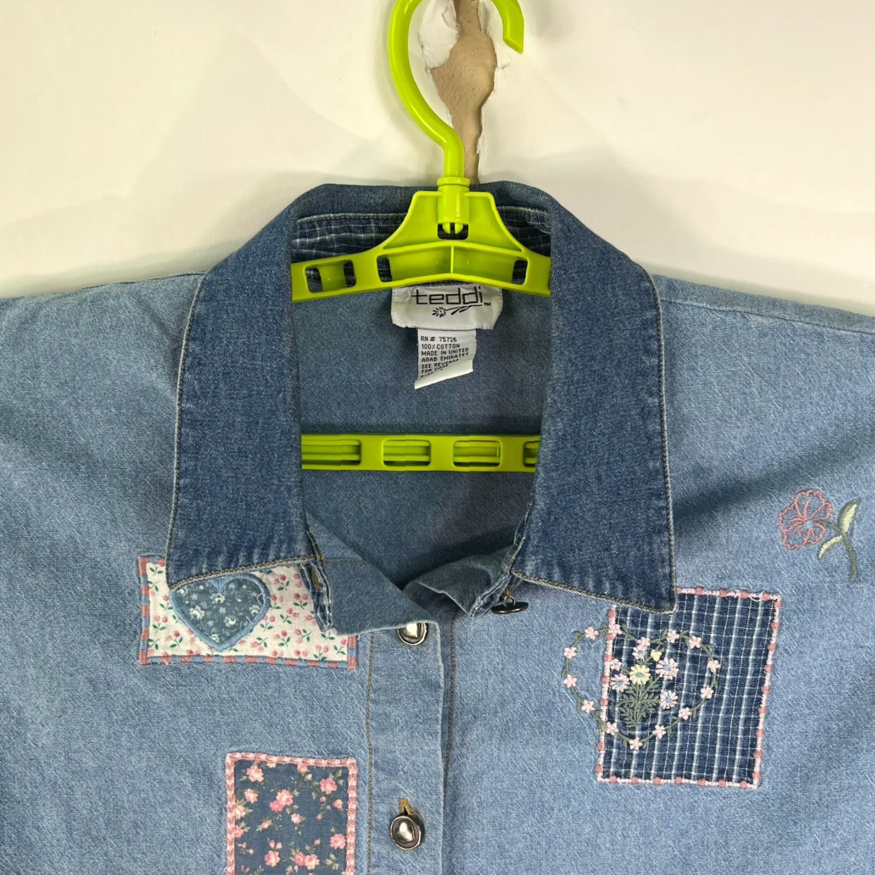 Denime VINTAGE Teddi Denim Floral Embroidered Shirt Womens Size L Blue - 100% Cotton, Button-Up, Long Sleeve Size L / US 10 / IT 46 - 2 Thumbnail