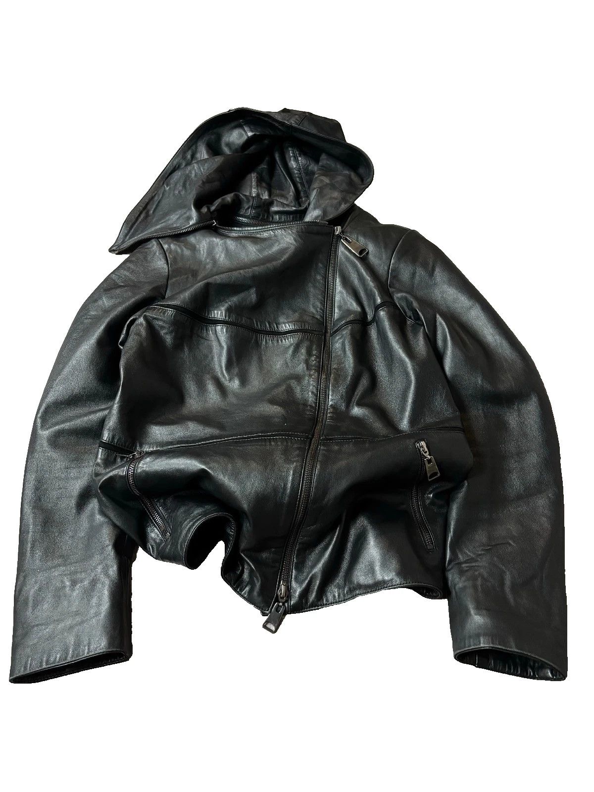 Yohji Yamamoto RICK OWENS TYPE! ASSYMETRICAL MULTI ZIPPER LEATHER JACKET Size US S / EU 44-46 / 1 - 2 Thumbnail