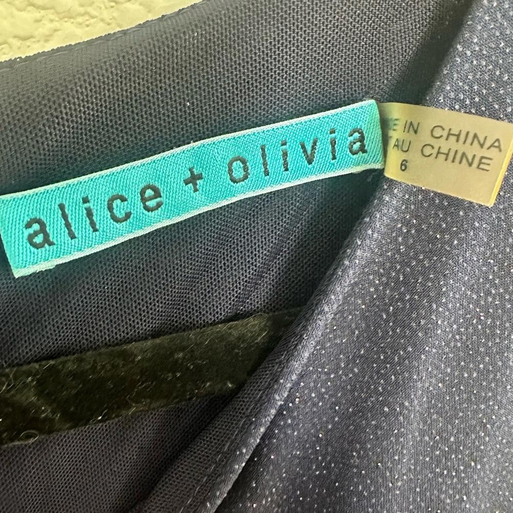 Designer Alice + Olivia Annabelle Dress Navy Blue Sparkly Bodycon 6 Size M / US 6-8 / IT 42-44 - 8 Thumbnail