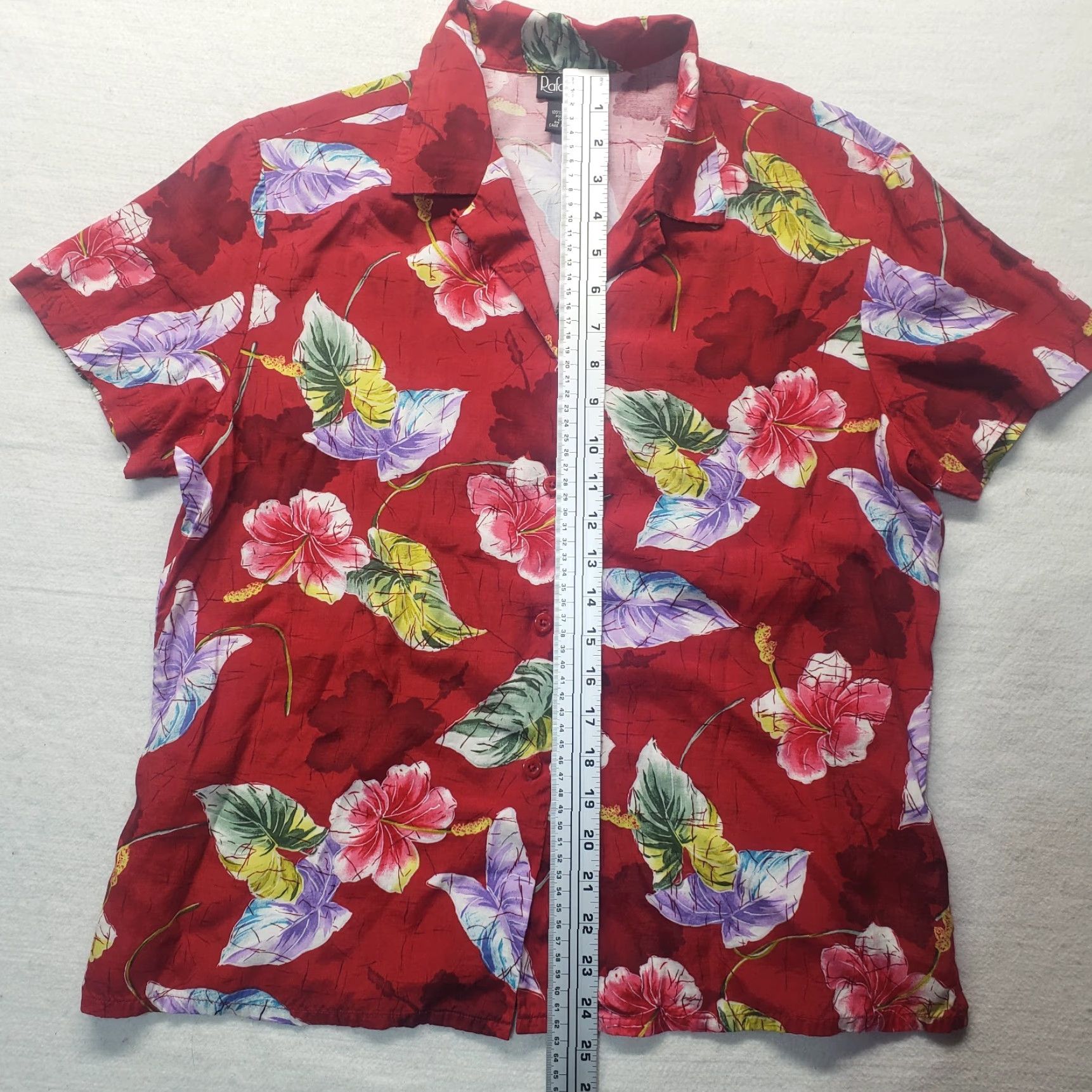 Vintage Rafaella Shirt Floral Button-Up Short Sleeve Women L Red Rayon Adult Womens Shirt Size L / US 10 / IT 46 - 5 Thumbnail