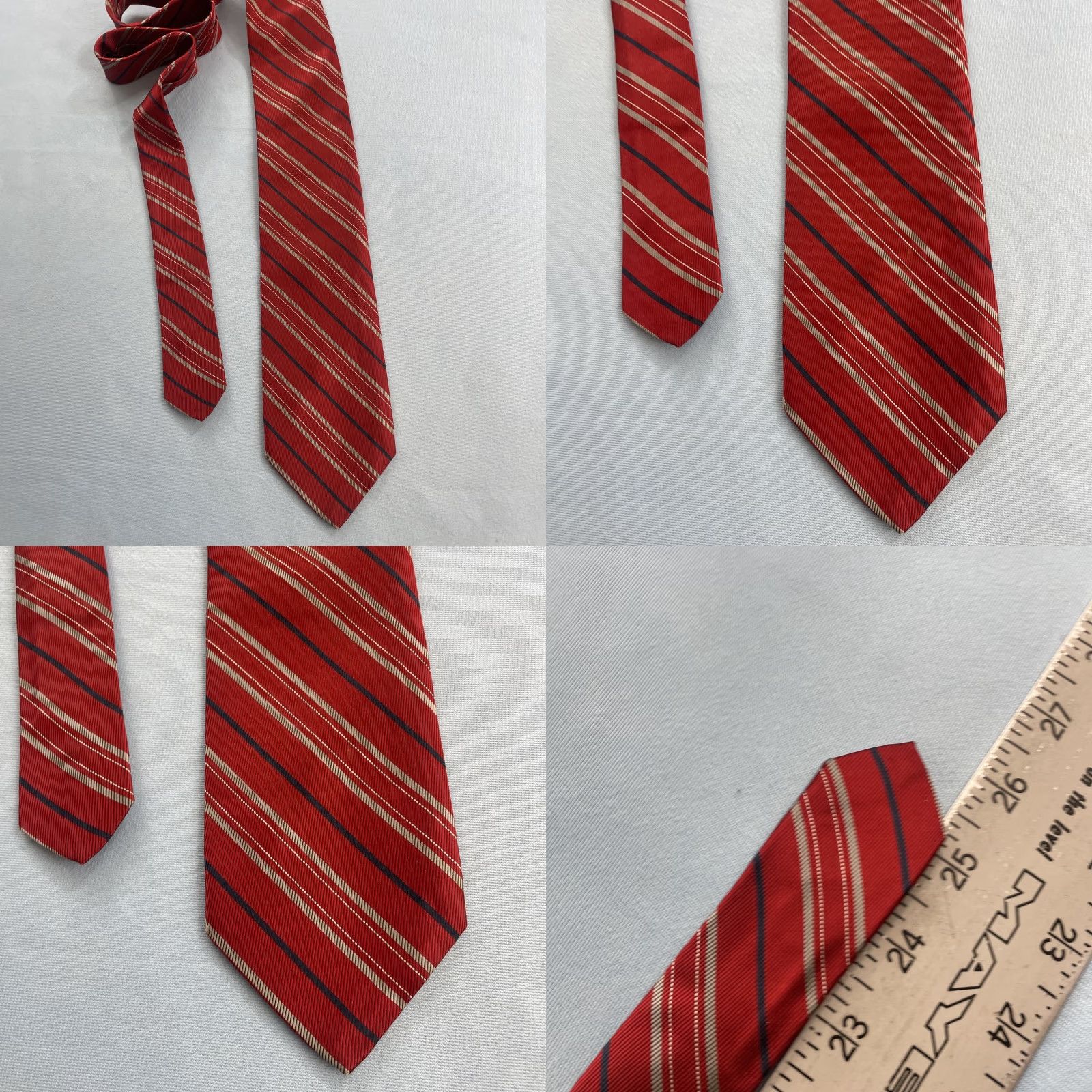 Robert Talbott VINTAGE Robert Talbott Bulluck's Wilshire Silk Repp Tie Red Striped Gray Blue 3.2x56 Neckwear/Necktie Mens Silk Tie Size ONE SIZE - 9 Thumbnail