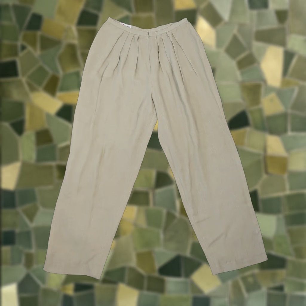 Karl Lagerfeld VINTAGE KL by Karl Lagerfeld Pants Khaki Tan High Rise Pleat Wide Leg 28" Linen 90s Womens" Size 32" / US 10 / IT 46 - 1 Thumbnail