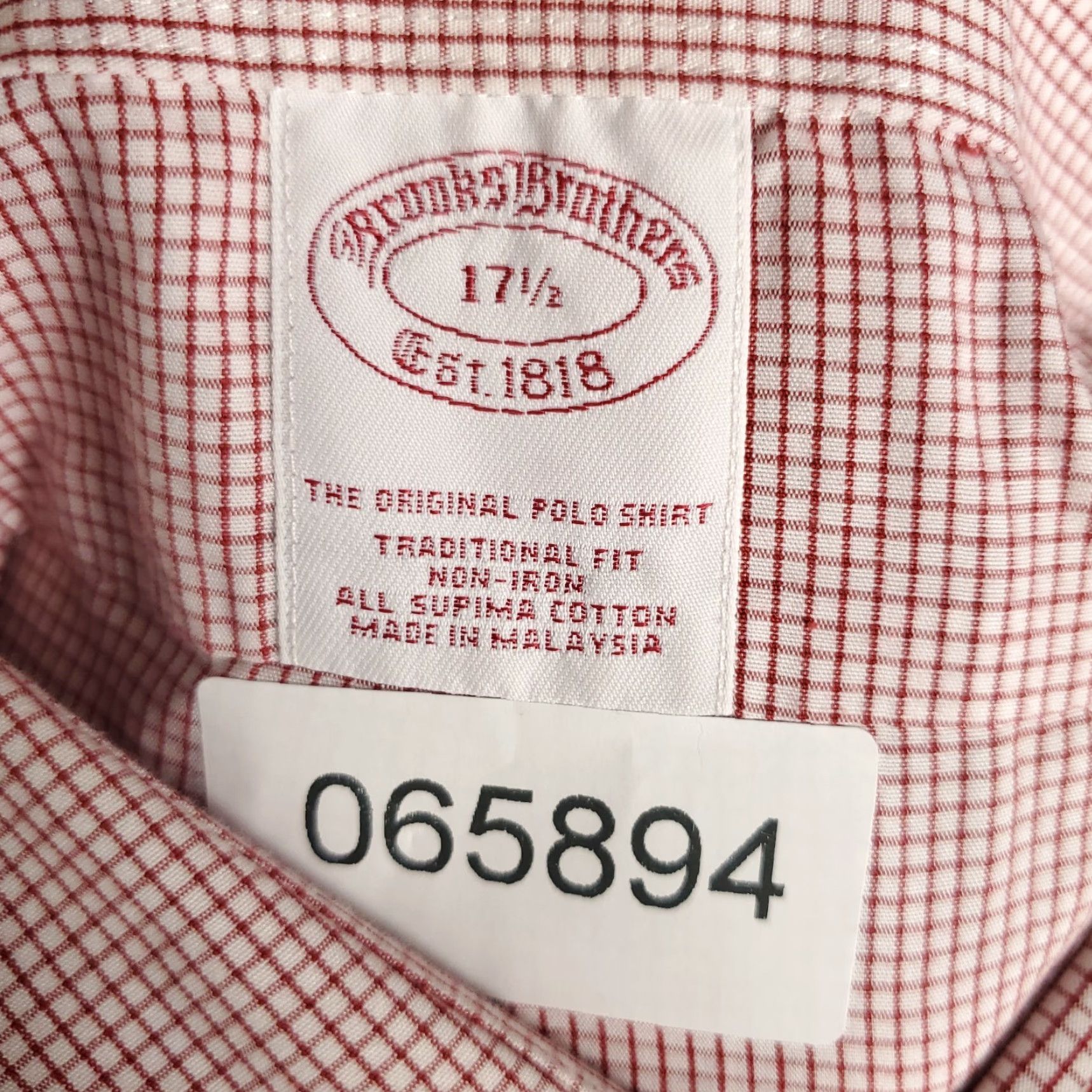 Brooks Brothers Brooks Brothers Shirt Mens 17.5 Red Check Dress Button Up Short Sleeve Shirt Size 48R - 6 Thumbnail